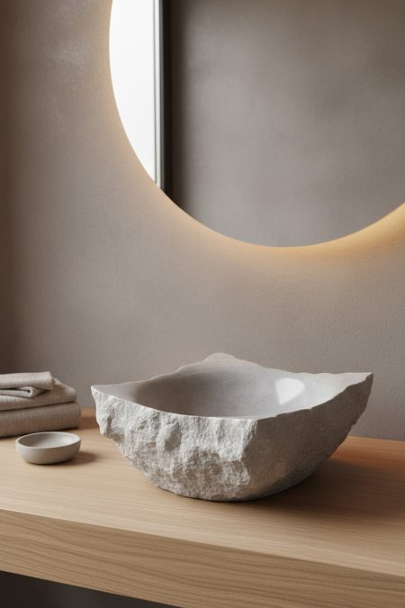 حوض مغسلة حجري طبيعي بتصميم عضوي فريد